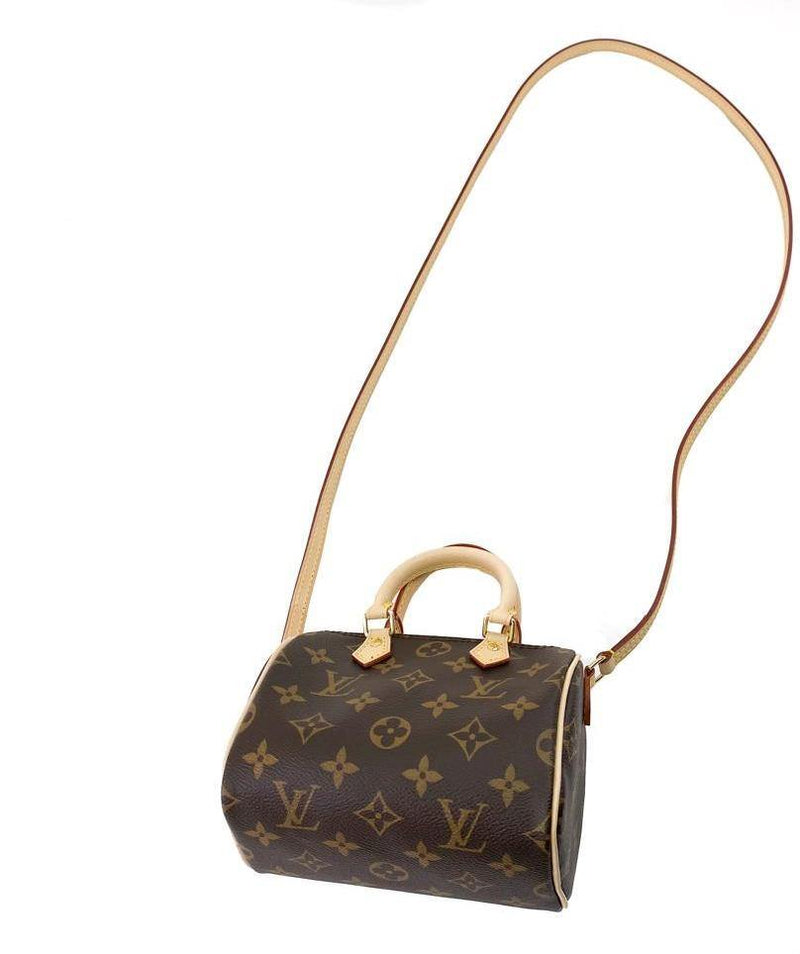 Louis Vuitton Nano Speedy Mini Brown Monogram LV Logo Crossbody Shoulder Bag