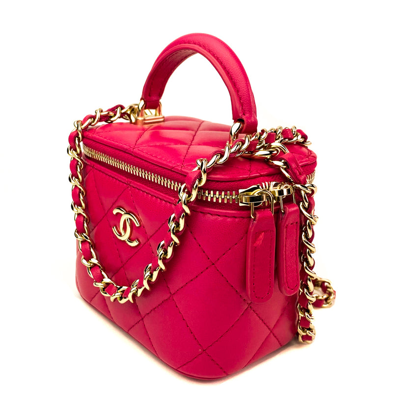 chanel pink vanity case bag