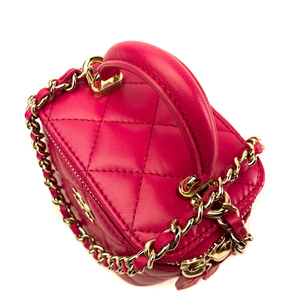 Chanel Pink Quilted Lambskin Top Handle Mini Vanity Case Chain