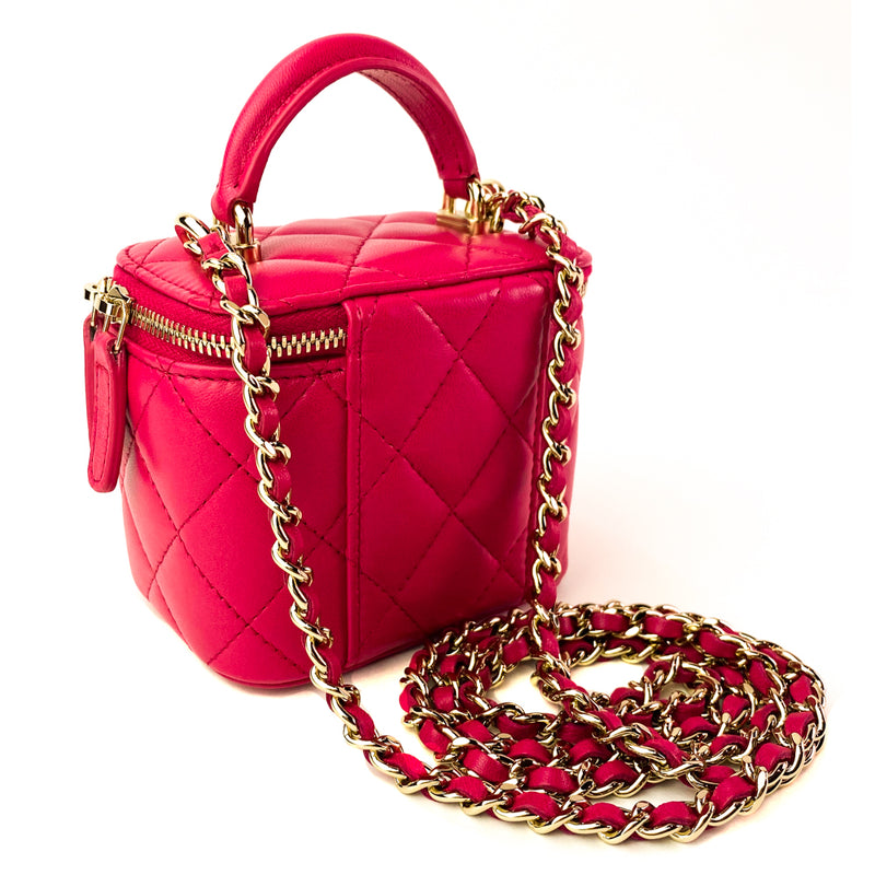 Chanel Chain Infinity Top Handle Bag Quilted Lambskin Mini Pink 1215841