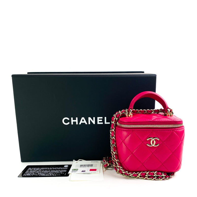 Chanel Pink Quilted Lambskin Top Handle Mini Vanity Case Chain Bag