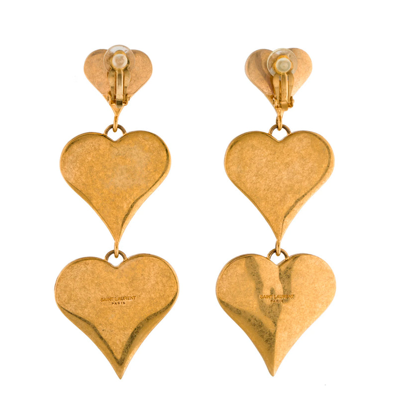 Saint Laurent Black 3-Heart Drop Enamel Earrings