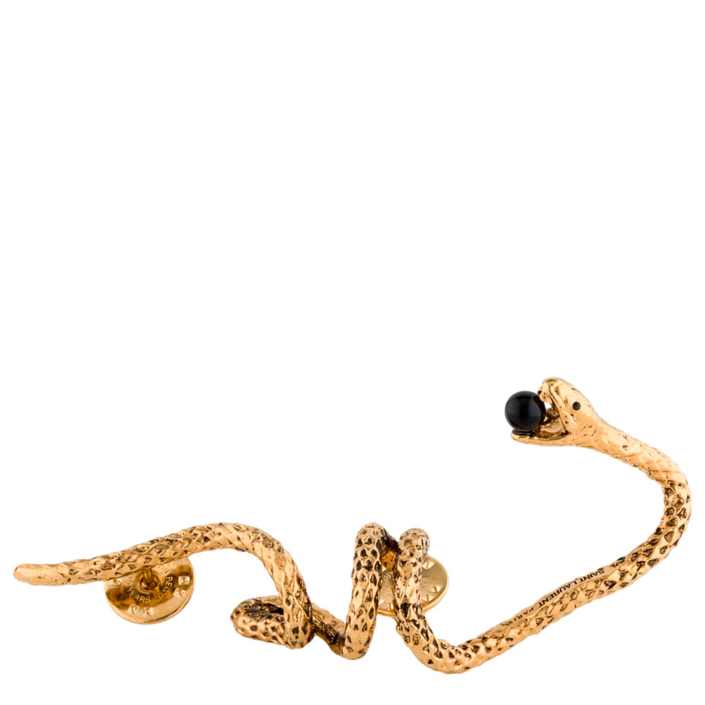 SAINT LAURENT】 スネークブローチ Saint Laurent Goldtone Snake and Pearl Brooch