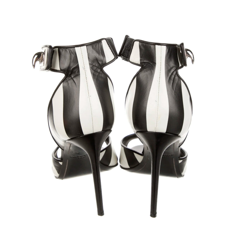 Givenchy Black and White Stripe Shark Lock Sandals