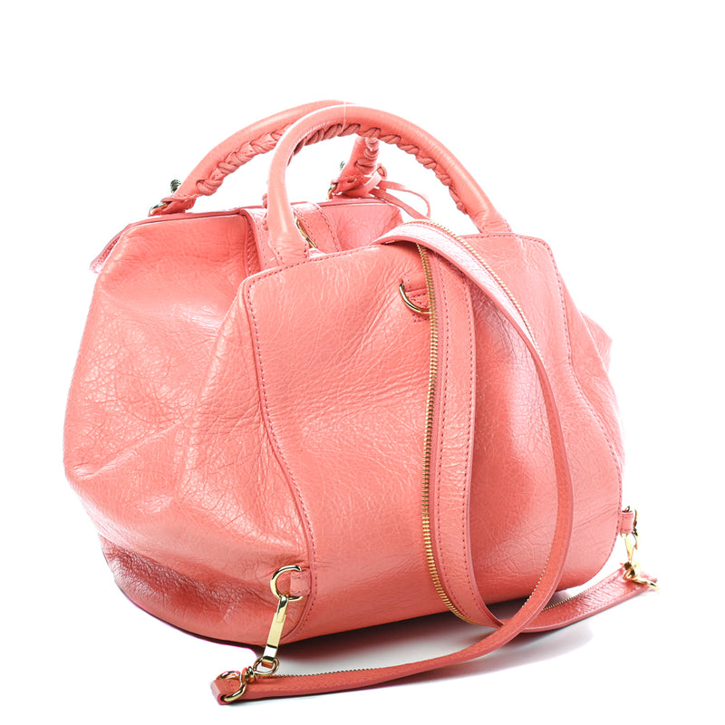 balenciaga giant traveler backpack Balenciaga Rose Lambskin Leather Giant 12 Gold Sac Convertible Backpack Bag