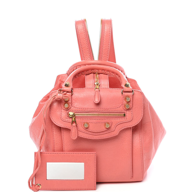 Balenciaga Rose Lambskin Leather Giant 12 Gold Sac Convertible Backpack Bag
