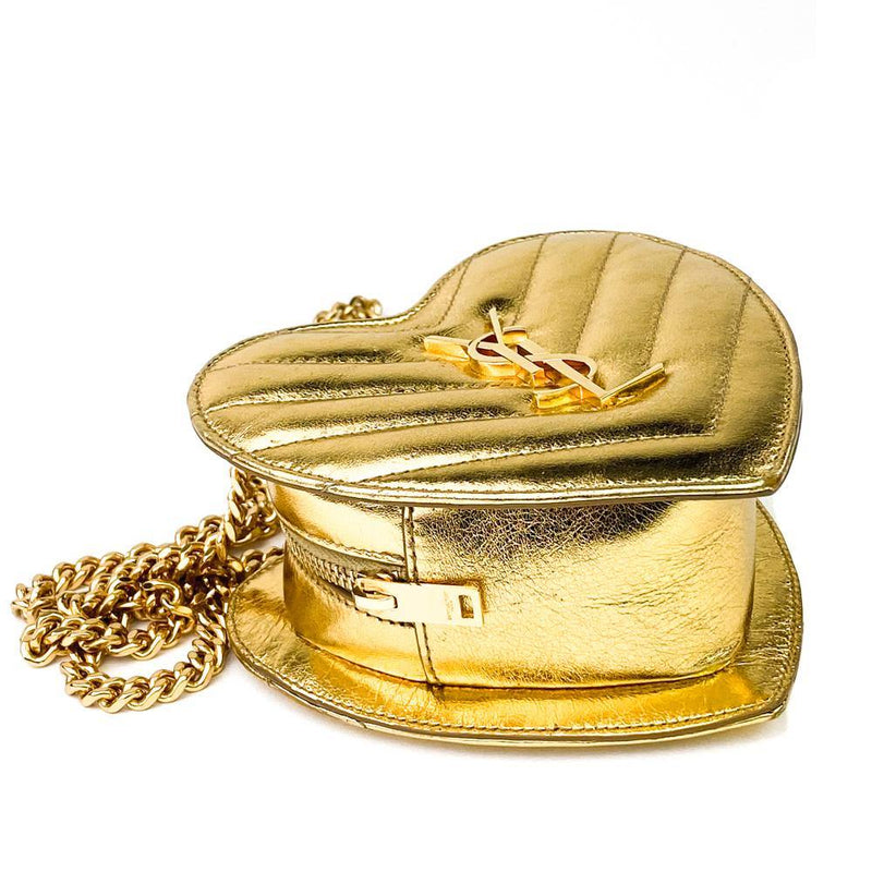 Saint Laurent Gold Leather Sac Coeur Bag at 1stDibs