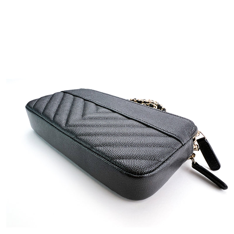 Chanel Chevron Quilted Caviar Clutch with Chain Bag