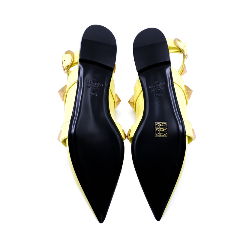 Valentino Lime Sorbet Leather Roman Stud Ballet Flats 39.5