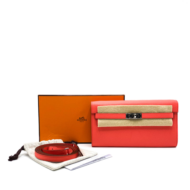 Hermes Rose Texas Epsom Leather Kelly Wallet To Go WOC Bag