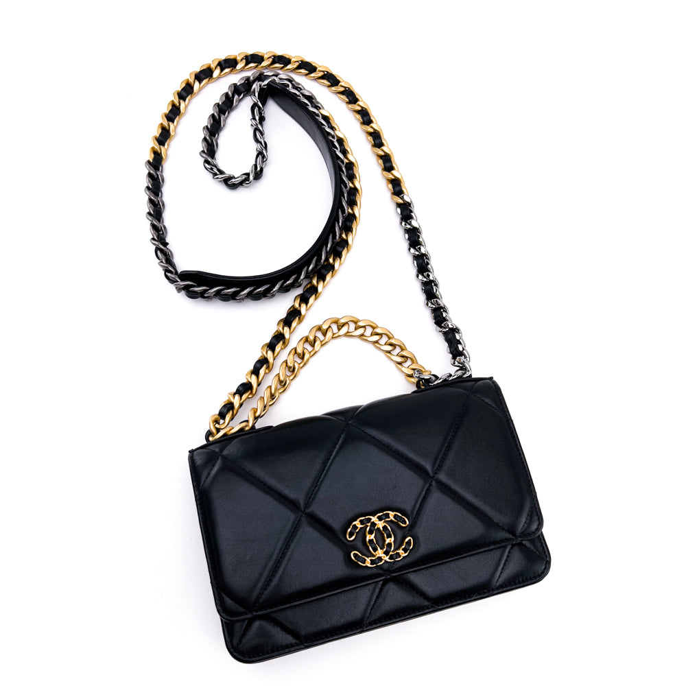 Chanel Black Lambskin Chanel 19 Wallet On Chain WOC Bag