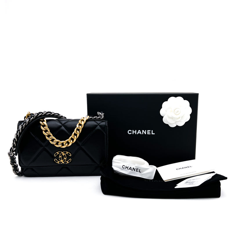 Chanel Black Lambskin Chanel 19 Wallet on Chain Woc