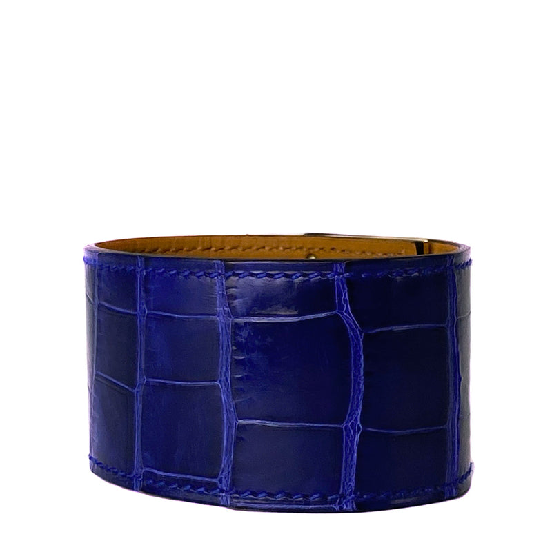 Hermes Bleu Electrique Shiny Alligator Gold Plated Kelly Dog Bracelet