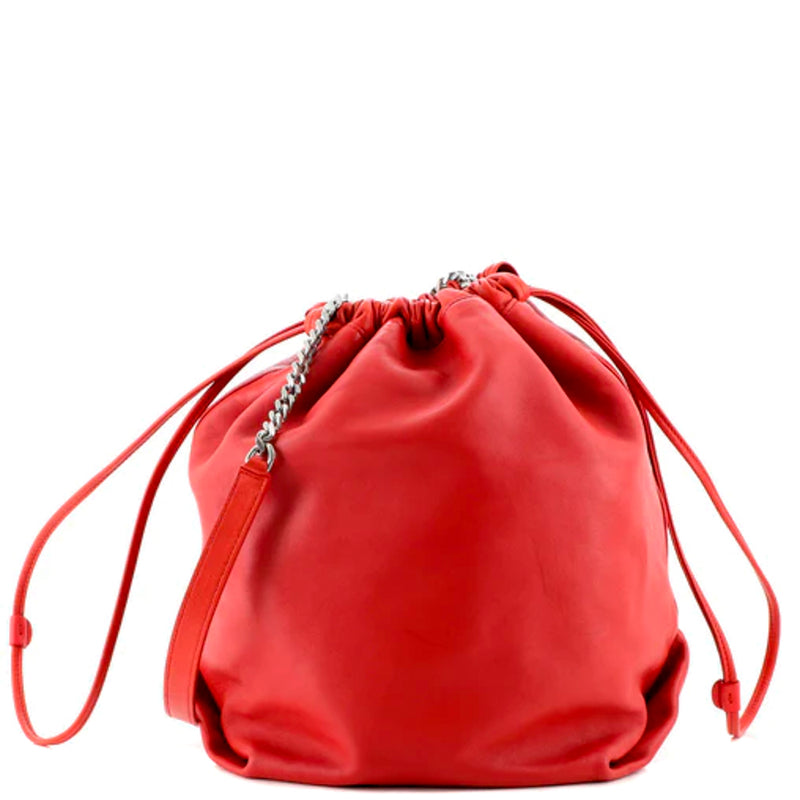 Saint Laurent Red Lambskin Leather Heart and Star Teddy Bucket Bag