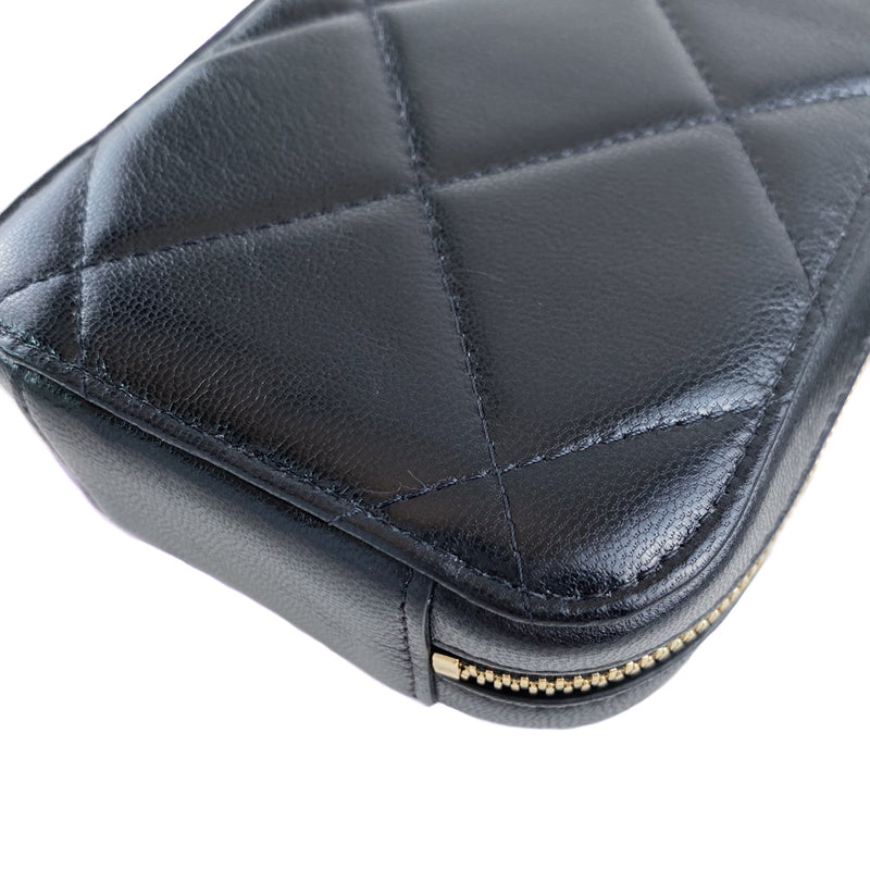 Chanel Wallet Lambskin Chevron Quilted Zip Around Black
