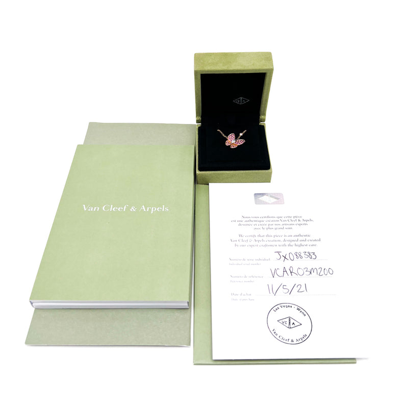 Two Butterfly pendant 18K rose gold, Diamond, Sapphire - Van Cleef