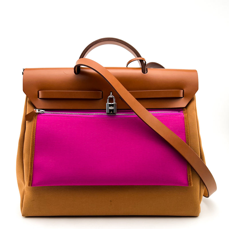 Hermes Pink & Brown Canvas & Leather Herbag 39 Bag Hermes