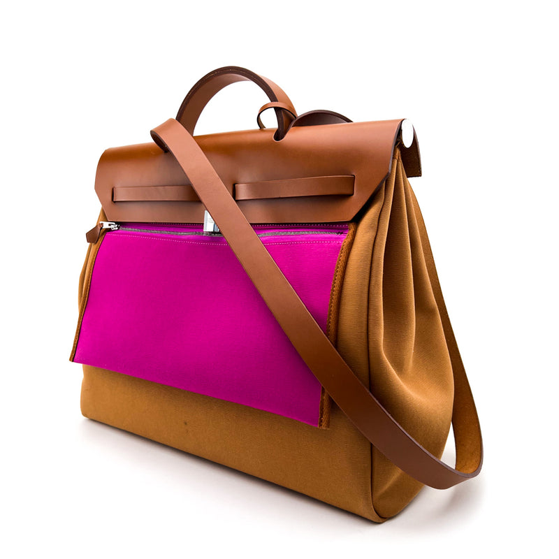 Hermes Pink & Brown Canvas & Leather Herbag 39 Bag Hermes