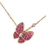 Van Cleef & Arpels 18k Rose Gold Diamond And Pink Sapphire Two Butterfly Pendant