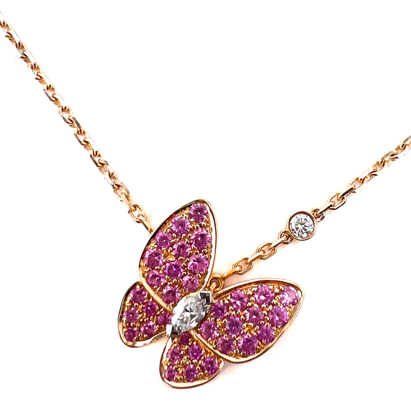 Van Cleef Rose Gold Butterfly Pendant Necklace