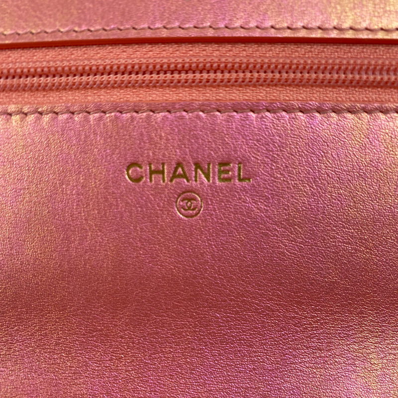 Chanel Metallic Iridescent Pink Lambskin Chanel 19 Wallet On Chain