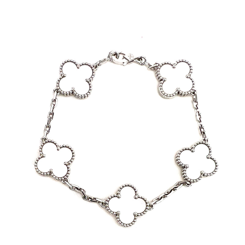 Van Cleef & Arpels Vintage Alhambra bracelet, 5 motifs 18K white gold, Mother-of-pearl VCARF48400