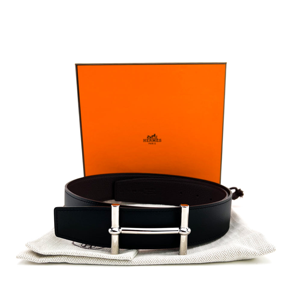 HERMES black and Chocolat brown Reversible 38mm Belt Strap 115 at