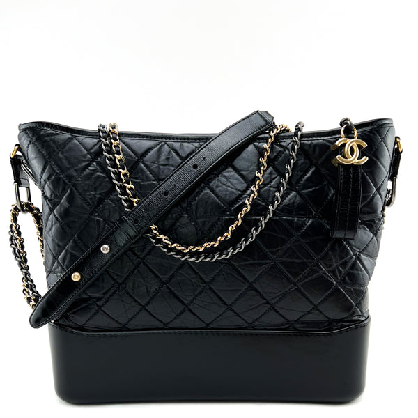 Chanel Gabrielle Hobo Bag Diamond Gabrielle Quilted Aged/Smooth Small Black