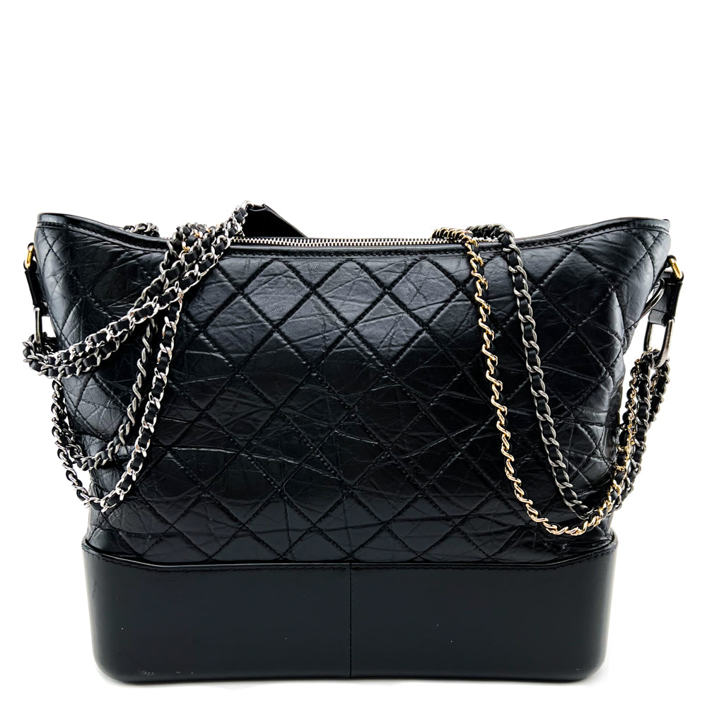 CHANEL Grey Quilted Aged Calfskin Leather Gabrielle Hobo Bag