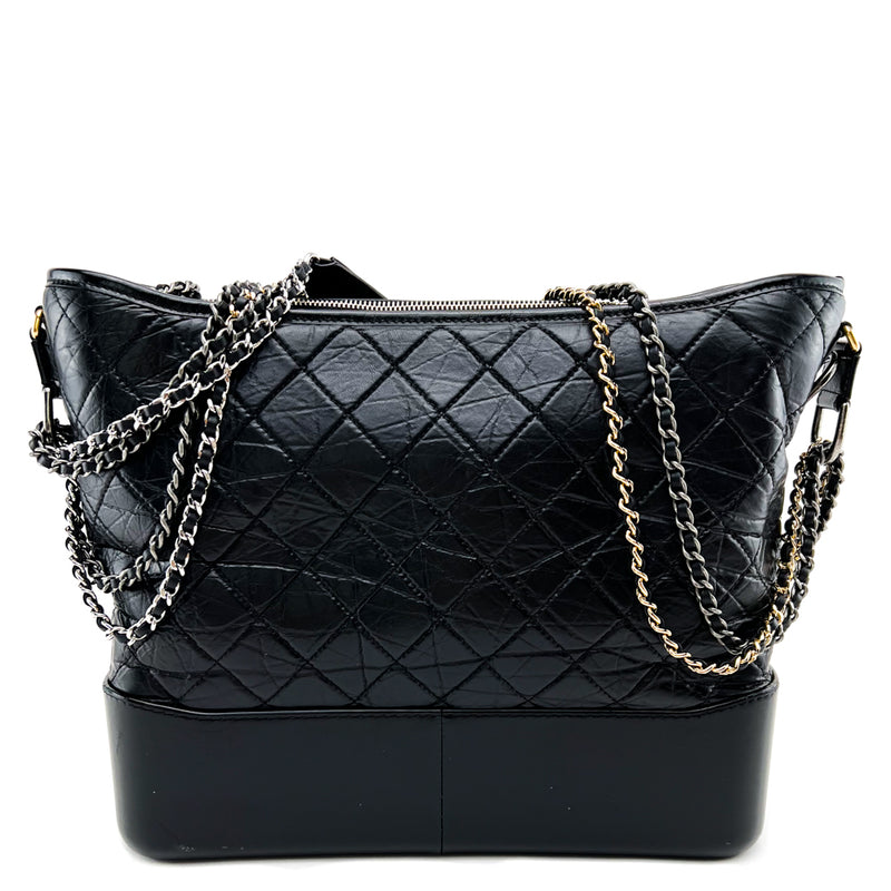 Chanel Small Hobo Bag CC Chain Black Calfskin Aged Gold Hardware