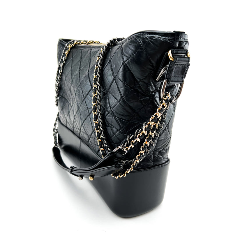 Chanel Gabrielle Hobo Bag Diamond Gabrielle Quilted Aged Medium Metallic  Silver in Calfskin with Gold-tone/Ruthenium - DE