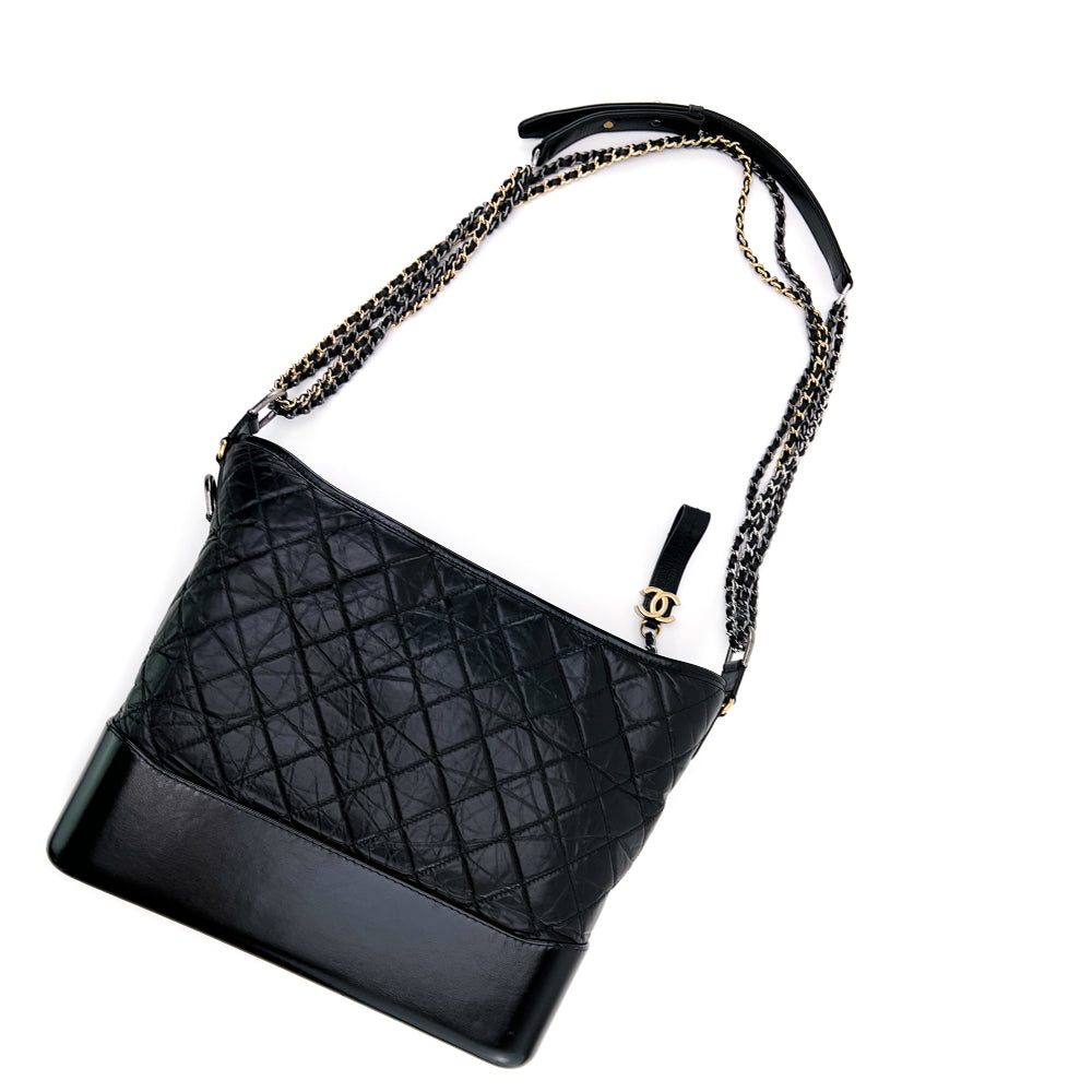 Chanel Black/White Quilted Aged Leather Small Gabrielle Hobo Chanel | The  Luxury Closet