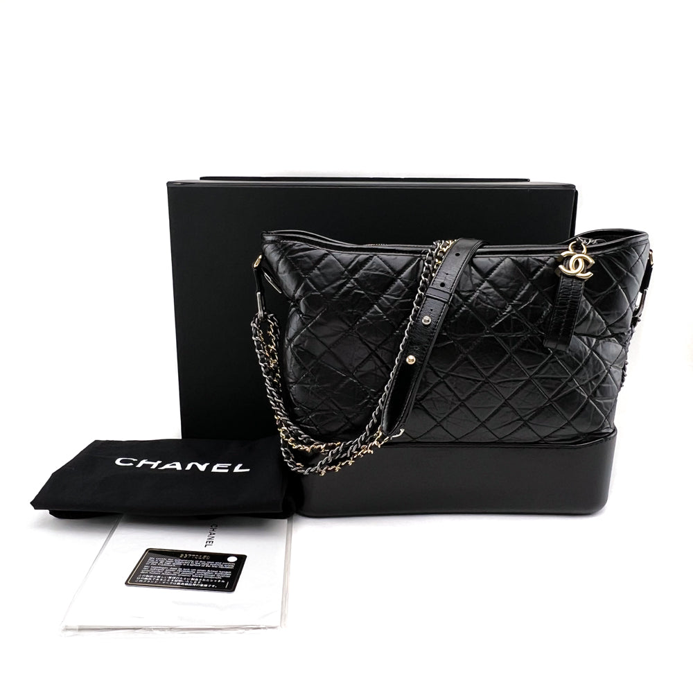 NEW CHANEL Black Patent Goatskin Quilted Hobo Mini Gabrielle Shoulder  Crossbody