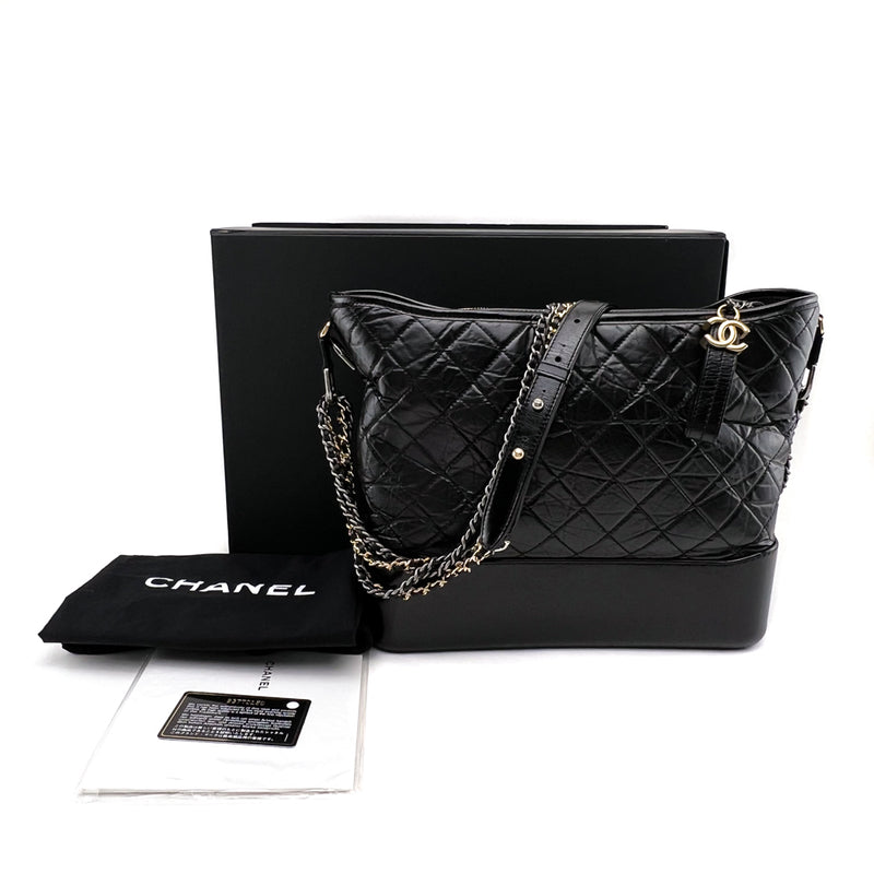 CHANEL Gabrielle Black White Quilted Calfskin Large Shopper Tote Bag