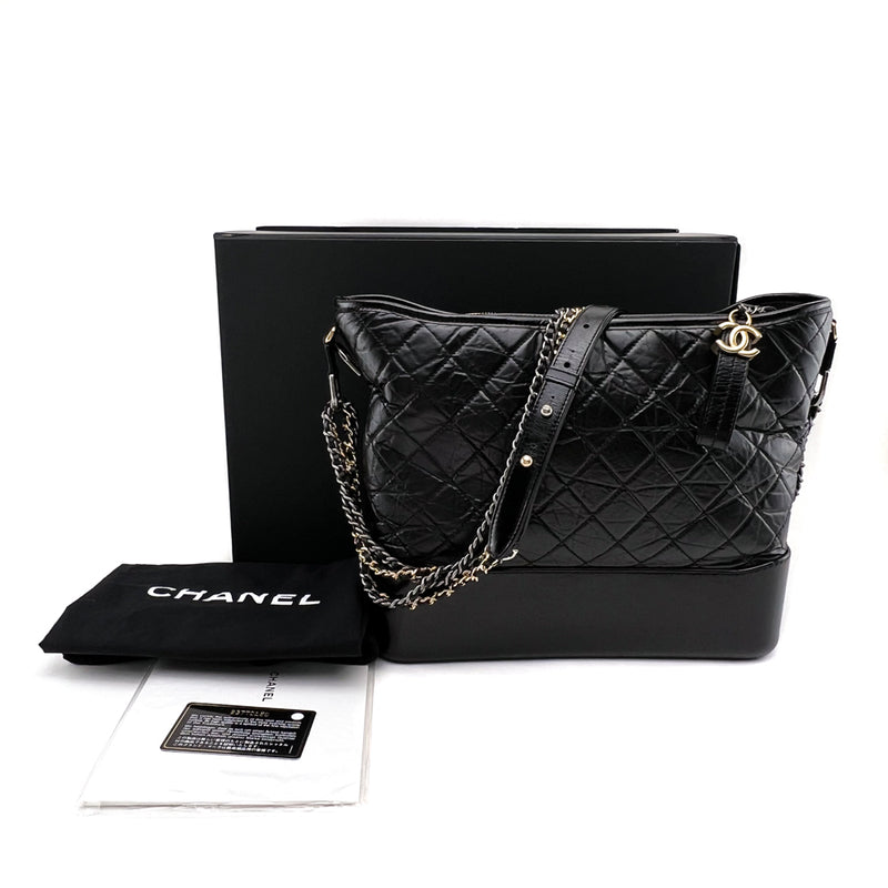 Chanel Black/White Quilted Aged Calfskin Leather Medium Gabrielle Hobo Bag