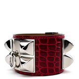 Hermes Braise Shiny Alligator Palladium Plated Collier de Chien Bracelet