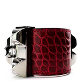 Hermes Braise Shiny Alligator Palladium Plated Collier de Chien Bracelet