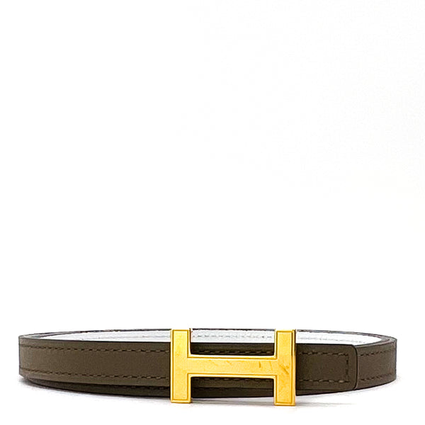 Hermes 13mm Blanc Epsom/Etoupe Swift Leather Gold Plated Constance H Belt 70