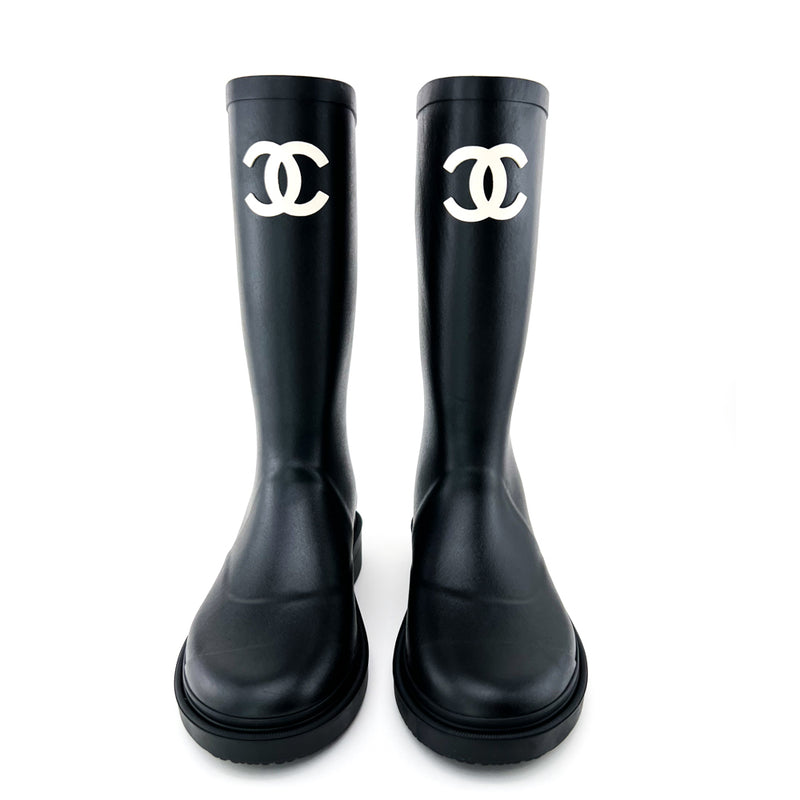 Chanel Black High Caoutchouc CC Boots 38 – Madison Avenue Couture