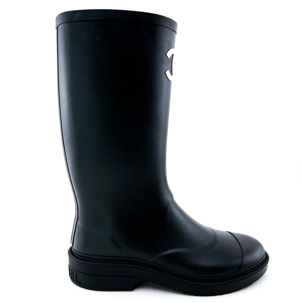 Chanel Khaki Rubber Thigh High Rain Boots Size EU 38 – Sellier