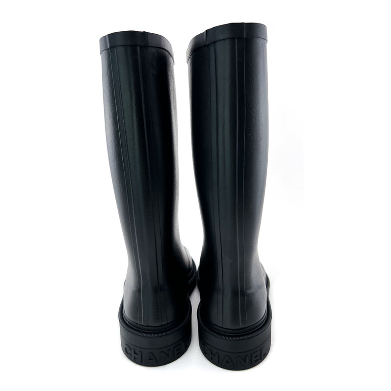 Chanel Black CC Rain Boots
