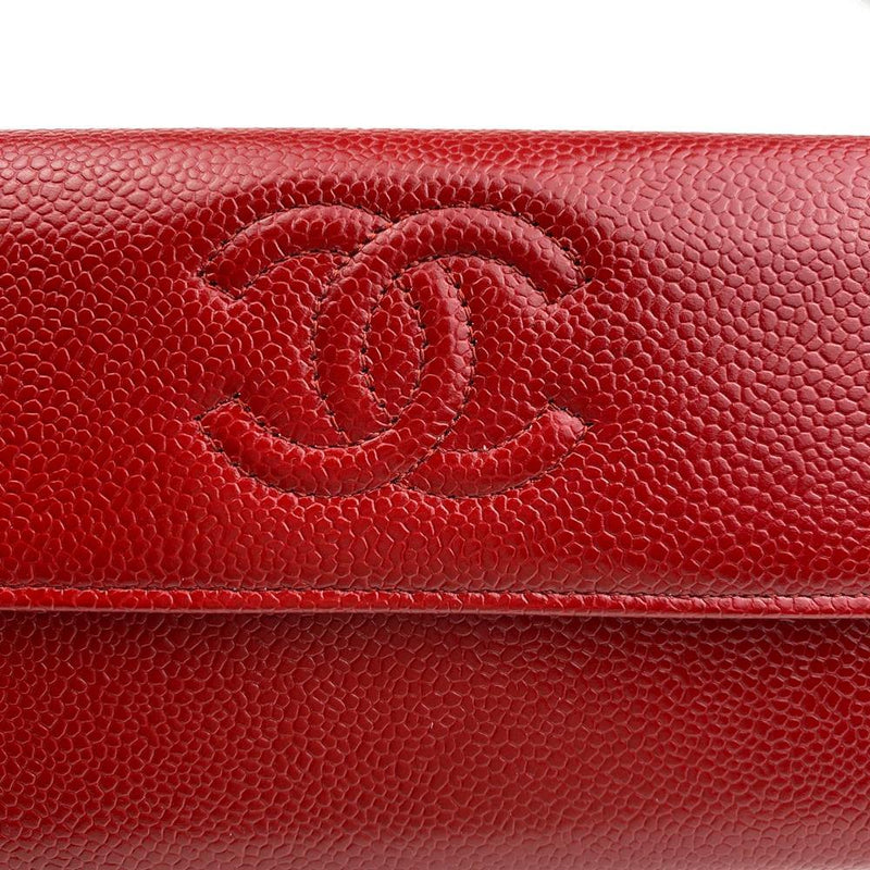 Chanel Red Caviar Leather CC Classic Flap Timeless