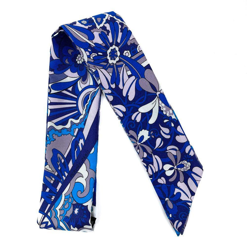 Silk L'Ivresse De L Infini Twilly Scarf Bleu Nuit Blanc.