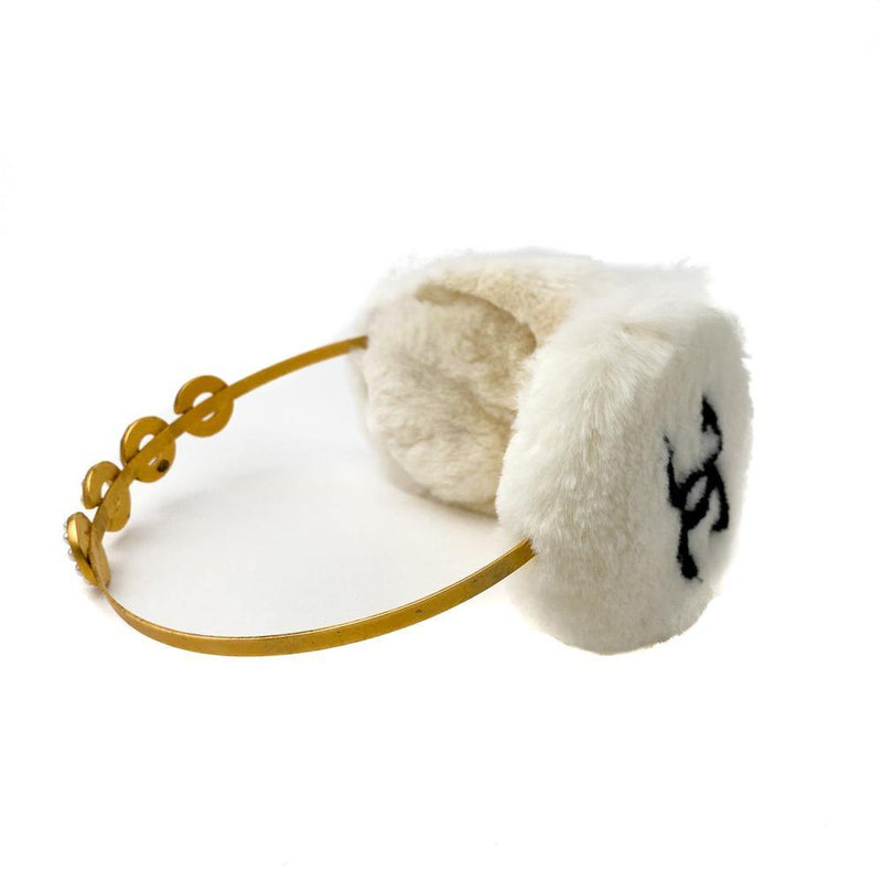 Chanel White Rabbit Fur Coco Earmuff