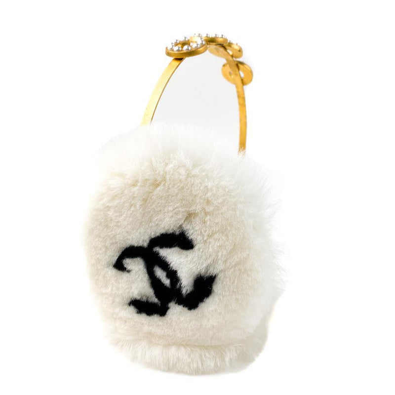 Chanel White Rabbit Fur Coco Earmuff