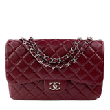 CHANEL Lambskin Quilted Jumbo Single Flap Dark Red 1281306