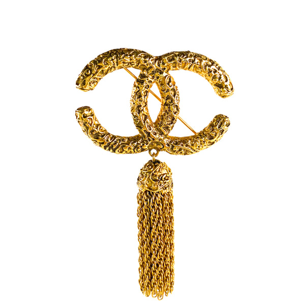 Chanel Gold CC Tassel Brooch Pin 93A Vintage