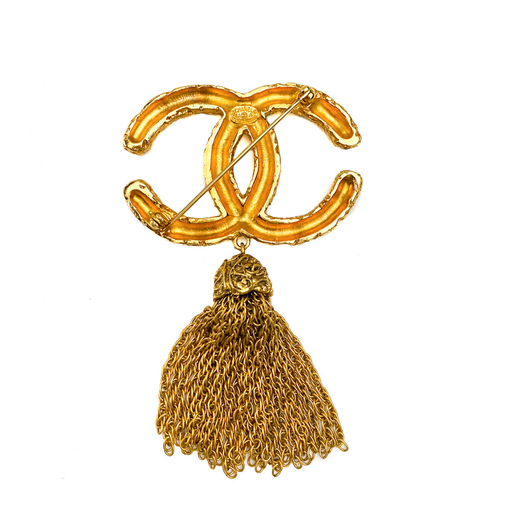 Chanel Gold Metal Textured Triple CC Logo Brooch, 1994