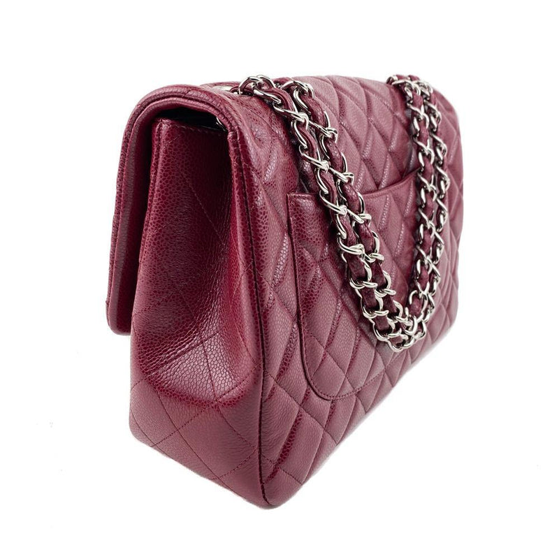 Chanel Burgundy Red Caviar Quilted Classic Jumbo Single Flap Bag