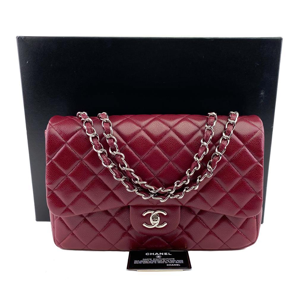 Timeless Chanel Red Quilted Caviar Jumbo Classic Double Flap Bag Leather  ref.659417 - Joli Closet